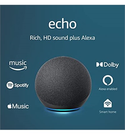 Amazon Echo (4th Gen) | With premium sound, smart home hub, and Alexa | Charcoal 