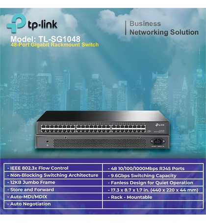 TP-LINK Model: TLSG1048 48-Port Gigabit Rackmount Switch