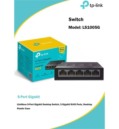 TP-LINK Switch Model LS1005G / 5 Ports Gigabit