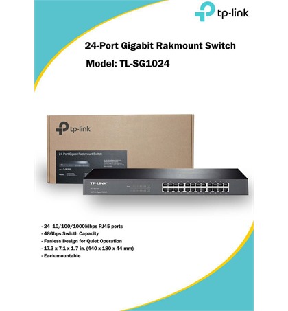TP-LINK 24-Port Gigabit Rakmount Switch Model: TL-SG1024