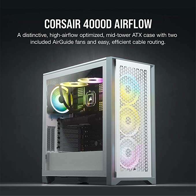  CORSAIR 4000D Airflow Tempered Glass Mid-Tower Case, White