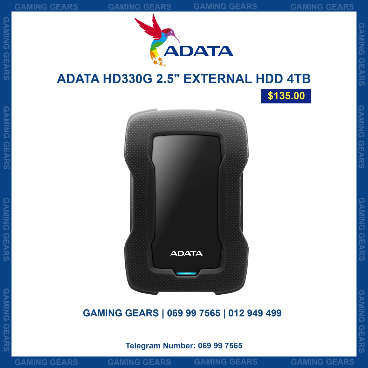 ADATA HD330G 2.5" EXTERNAL HDD 4TB BLACK