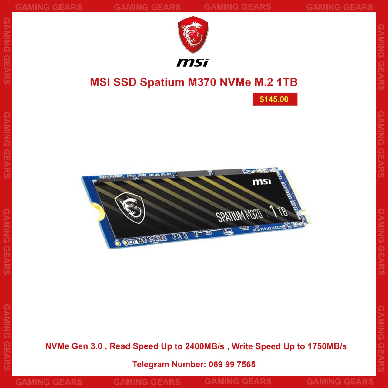 MSI SSD Spatium M370 NVMe M.2 1TB