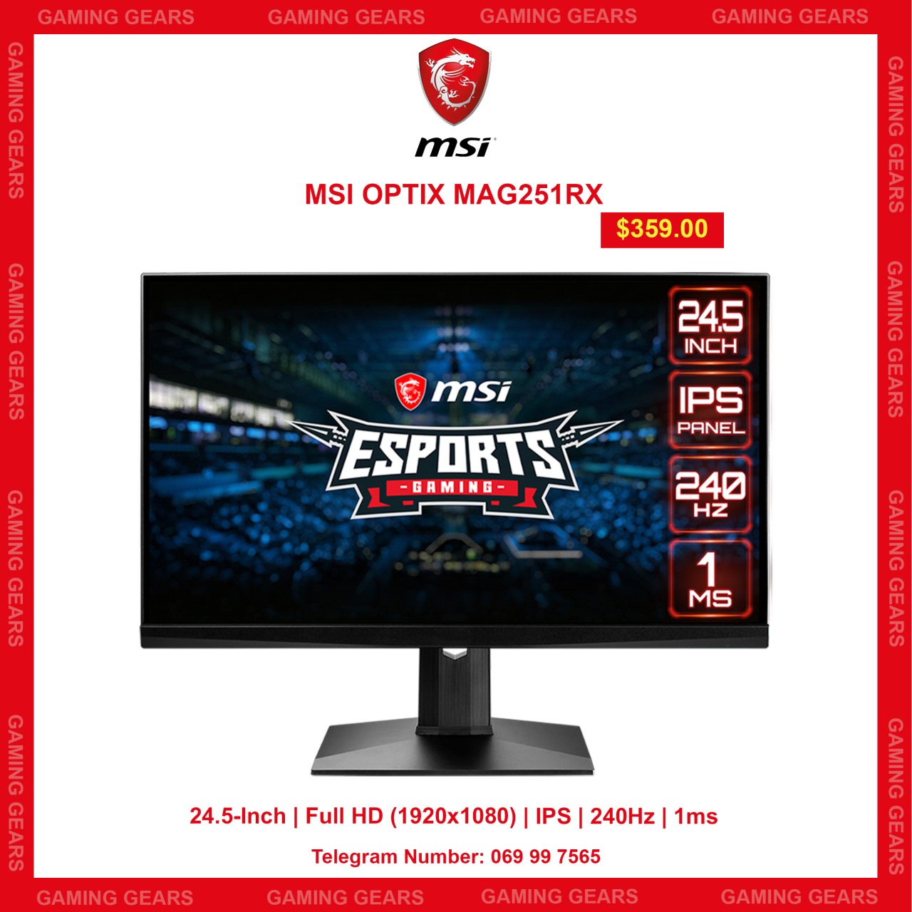 MSI OPTIX MAG251RX - Gaming Gears - Best Gaming Gears Shop in Town.