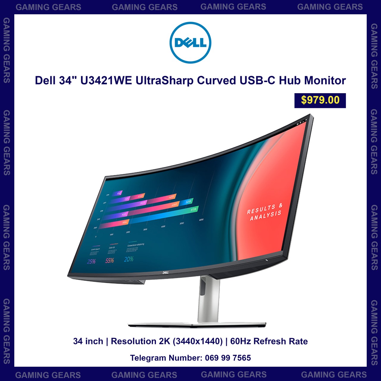 Dell 34" U3421WE UltraSharp Curved USB-C Hub Monitor