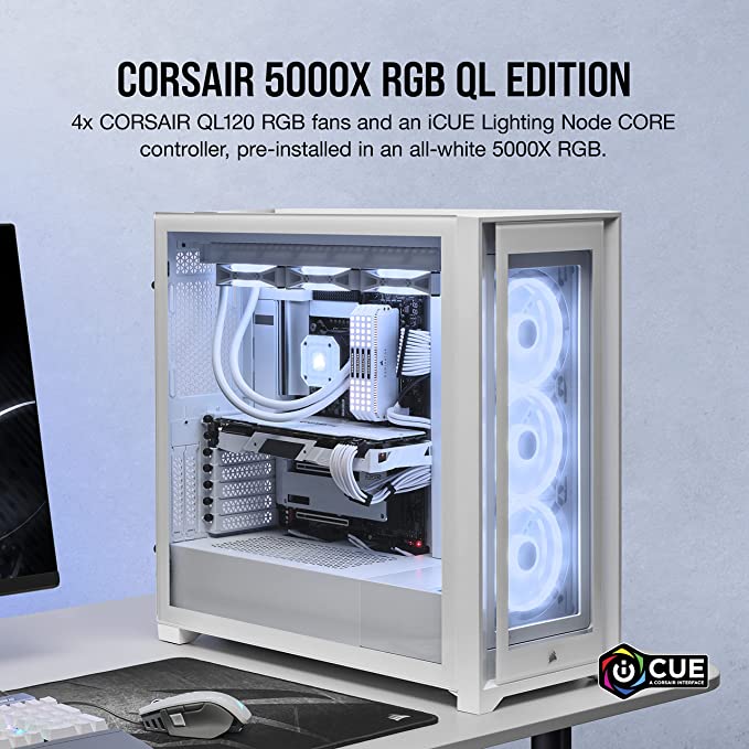 CORSAIR iCUE 5000X RGB QL Edition Tempered Glass Mid-Tower Smart Case
