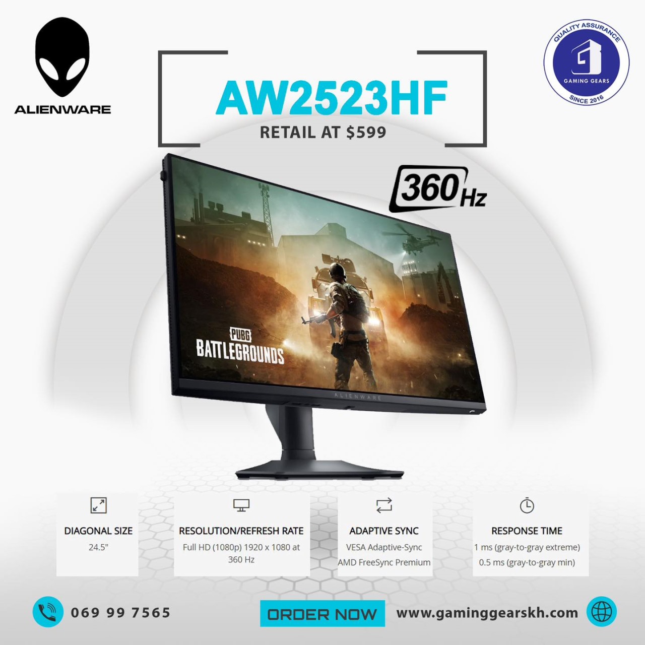 Alienware AW2523HF 24.5 IPS LED FHD 360Hz AMD FreeSync VESA