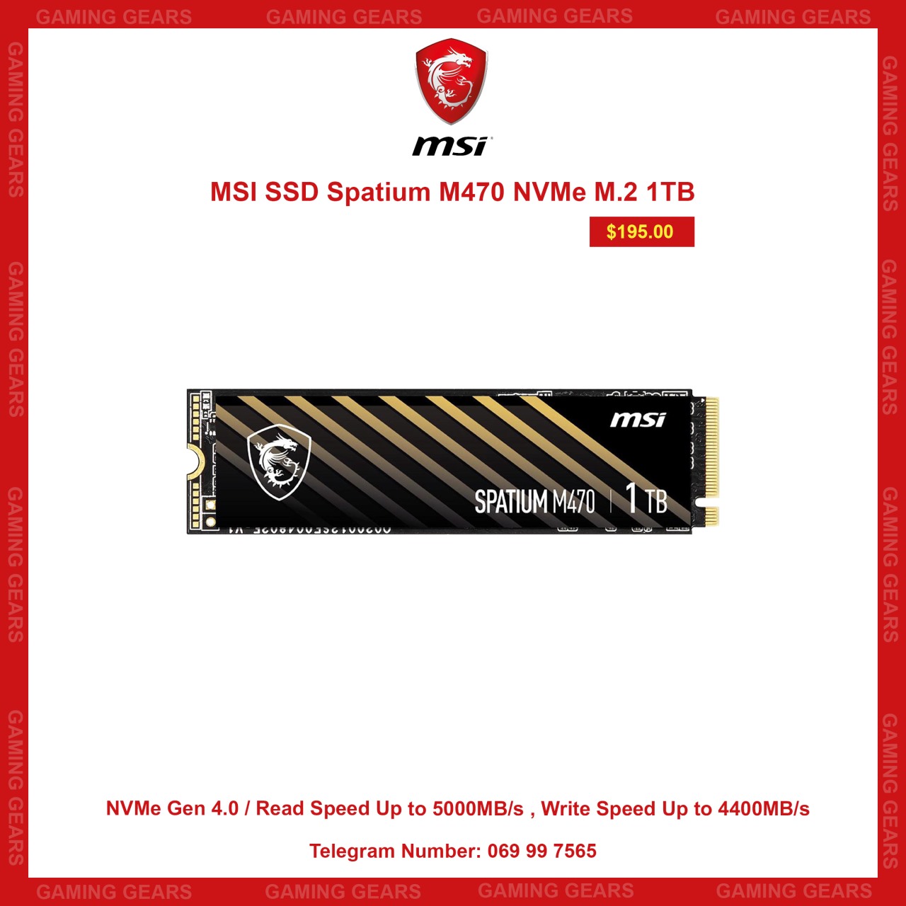 MSI SSD Spatium M470 NVMe M.2 1TB